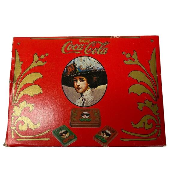 Coca-Cola Gibson Girls 2 Decks Playing Cards New In Tin Red Green Christmas Card - Picture 6 of 15